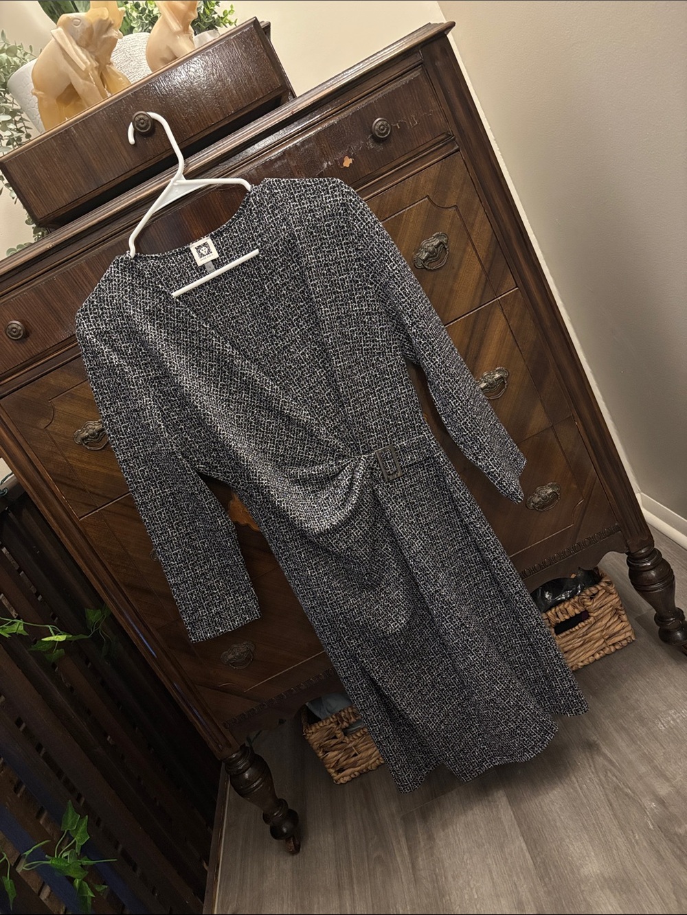Anne Klein Black & White Long Sleeve Wrap-Style Dress